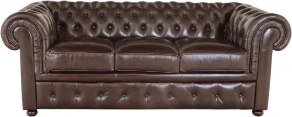 Pohovka trojmiestna Chesterfield Comfort z pravej hovädzej kože Brown