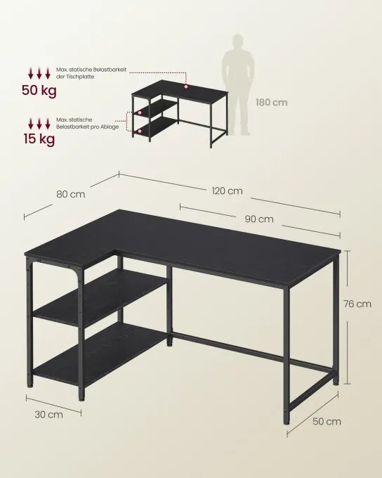 Rohový pracovný stôl LWD136BE01