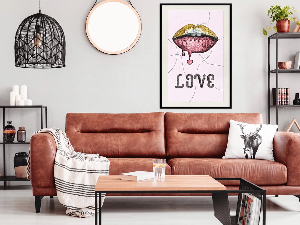 Artgeist Plagát - Liquid Lips [Poster] Veľkosť: 20x30, Verzia: Zlatý rám s passe-partout