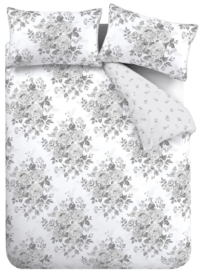 Sivé obliečky na dvojlôžko/predĺžené 230x220 cm Elinda Floral – Catherine Lansfield