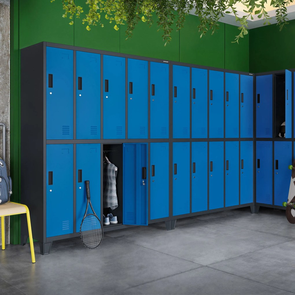 Sociálna BHP šatníková skriňa s 10 dverami BARTEK 1360 x 1720 x 450 mm, antracitovo-modrá