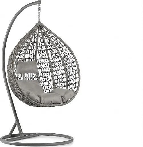 Sivé závesné kreslo KOKON so stojanom, svetlý vankúš