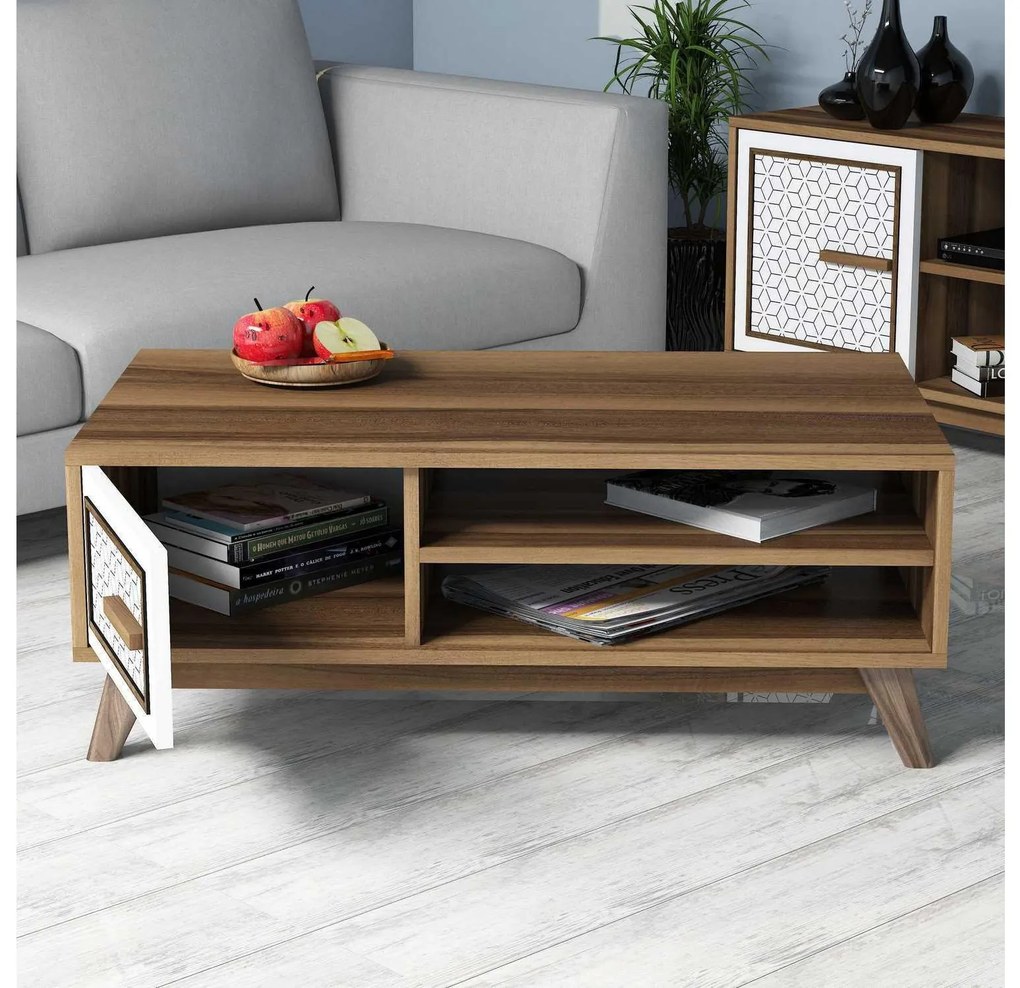 Konferenčný stolík Aysha (orech + biela). Akcia -15%. Vlastná spoľahlivá doprava až k Vám domov. 1089455