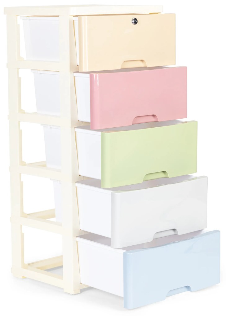 Regál na kolieskach s 5 zásuvkami Pastel so zámkom