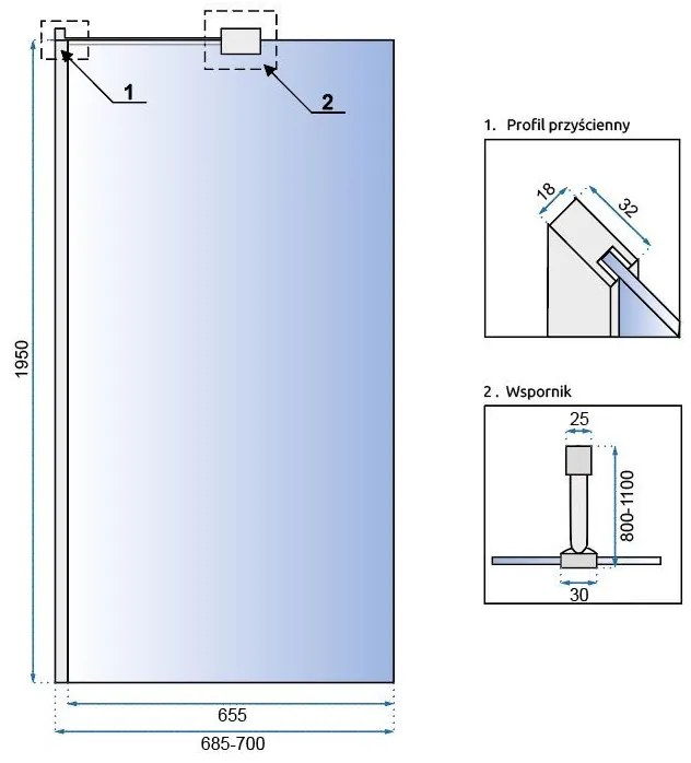 Rea Aero N, sprchová zástena typu Walk-In 70cm, 8mm číre sklo, chrómový profil + polička a vešiak EVO, KPL-K7840