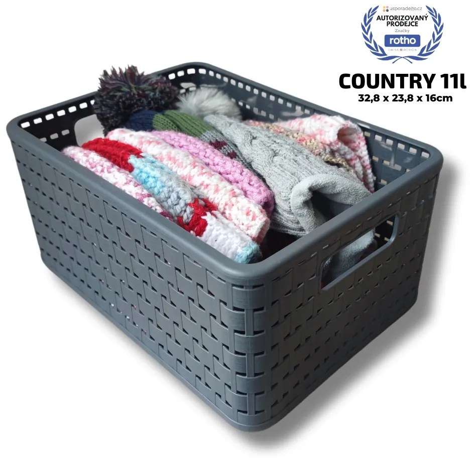 2. akosť - Plastový košík COUNTRY, rovný, antracit (11l - 33x24x16)