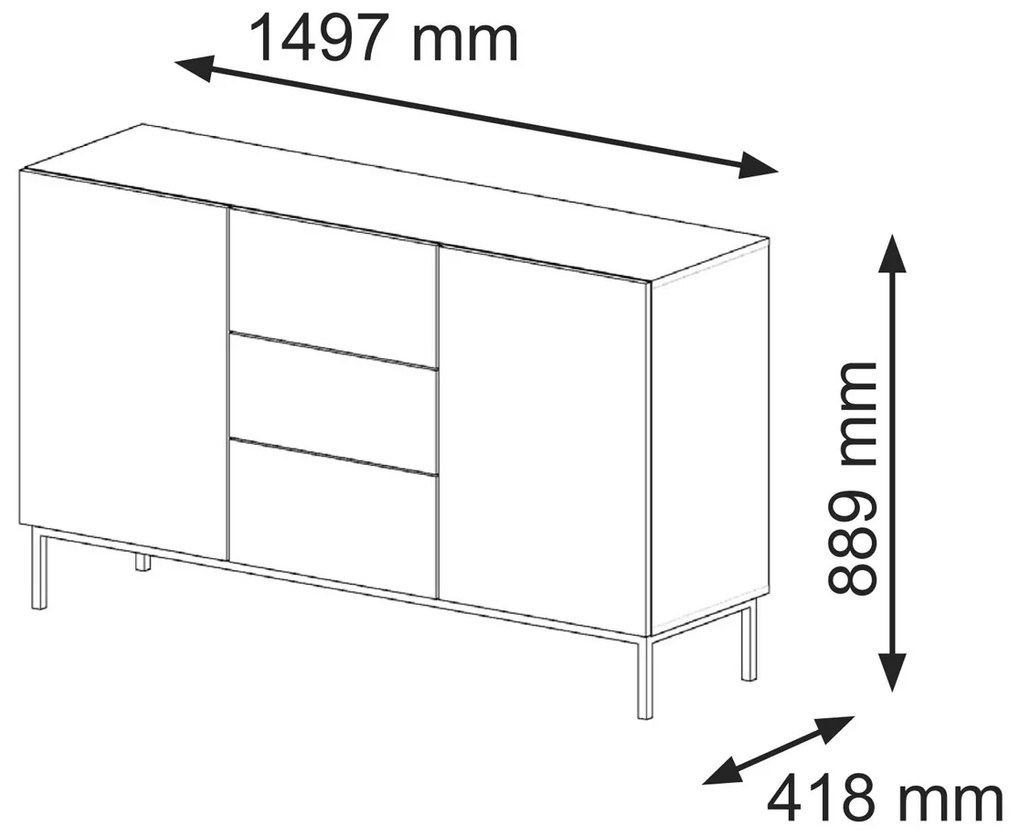 Komoda 2D3S 150 Rowanna (biela + čierna). Akcia -20%. Vlastná spoľahlivá doprava až k Vám domov. 1125005