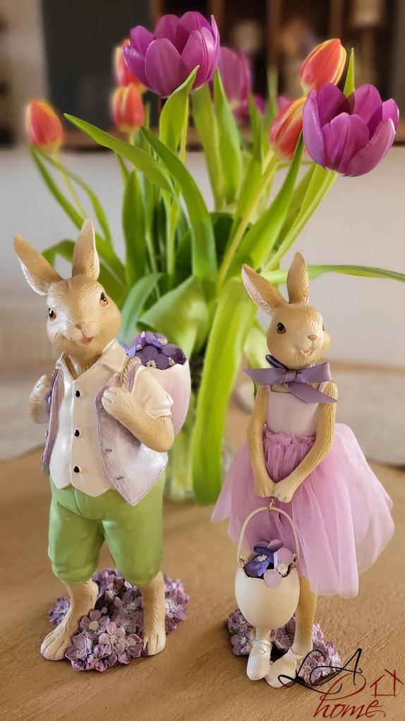 Veľkonočné dekorácie králika nesúceho fialky - 11 * 10 * 27 cm