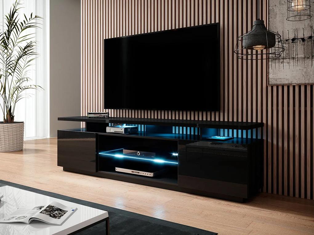 Kvalitné TV stolík Eremko, MDF čierny lesk + LED podsvietenie