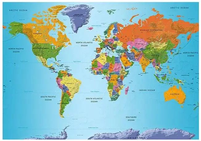 Samolepiaca fototapeta - World Map: Colourful Geography Veľkosť: 245x175, Verzia: Samolepiaca