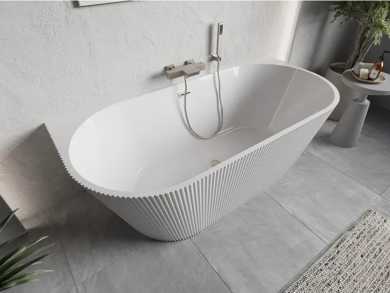 Mexen Oris, voľne stojaca ryhovaná vaňa 150 x 75 cm, biela lesklá, oceľový prepad, 52871507500-97