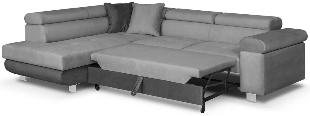 MEGA AKCE Rozkládací rohová sedací souprava FREDO Tmavě Šedá / Šedá 84+92 - Levý