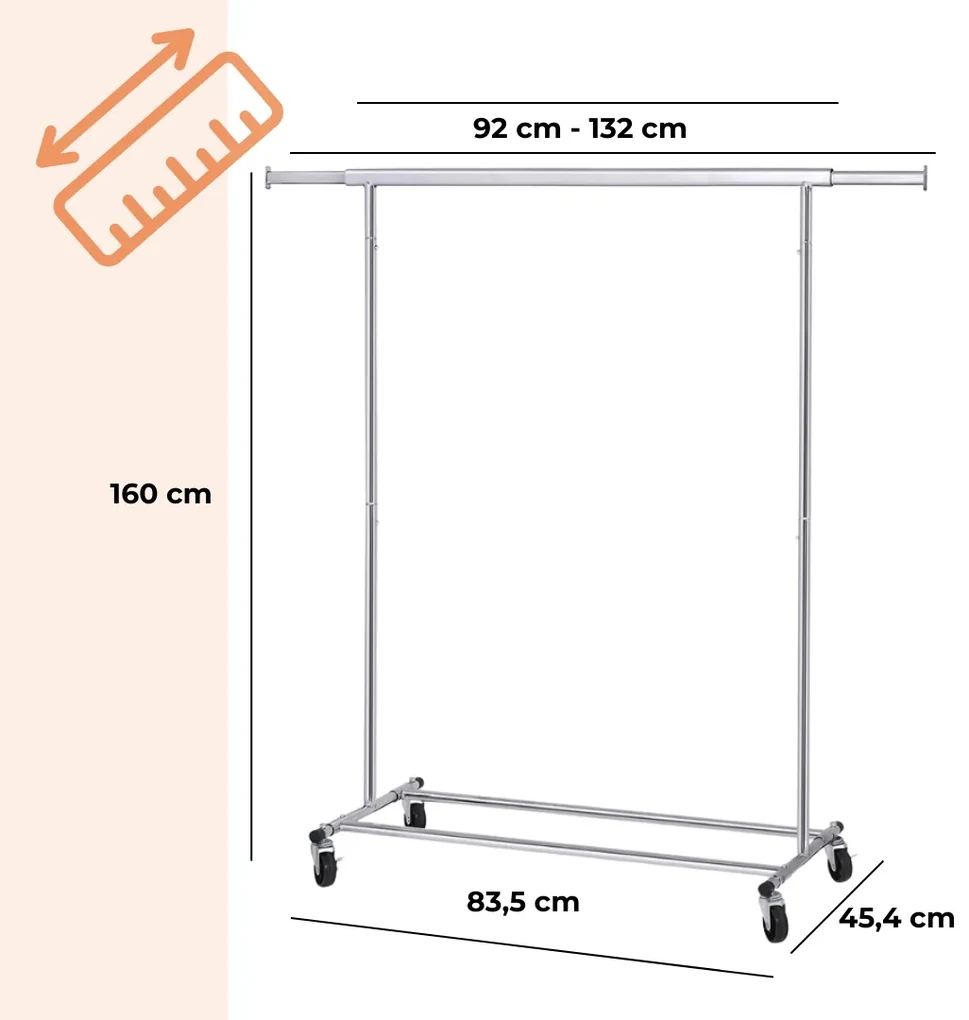 Jurhan Stojan na oblečenie INEZ na kolieskach, max. 90 kg, 83,5x45x160cm, strieborná