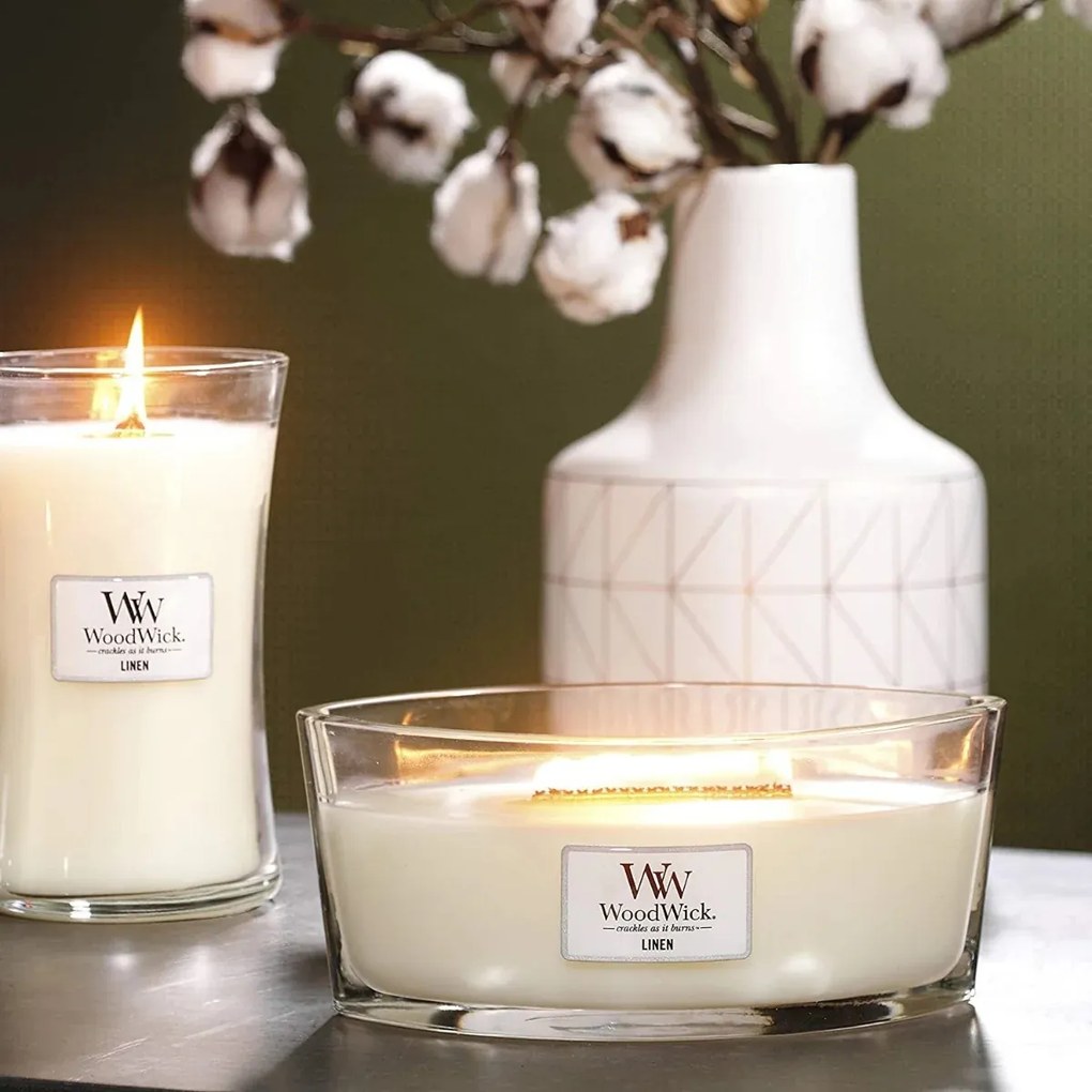Vonná sviečka WoodWick Linen, 453 g