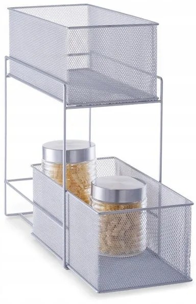 Zeller Present Kovový 2-poschodový zásuvkový box, organizér s 2 košmi, sivá mriežka, MESH