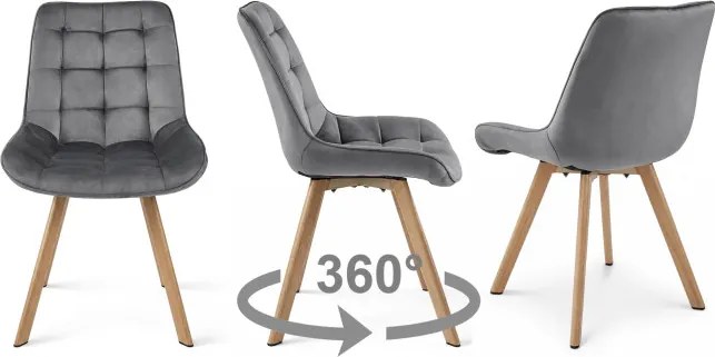 Jedálenská stolička SORIA 360 zamatová, tmavosivá / hnedé nohy