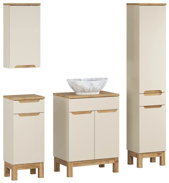 Kúpeľňová zostava Bali Casad Pati s doskou, umývadlom a skrinkami 60 cm béžová/dub wotan