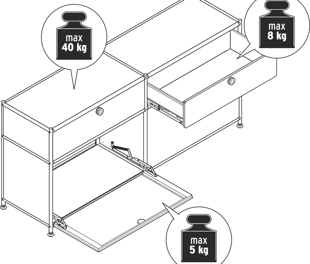 Kovová odkladacia skrinka »CN3« s výklopnými priečinkami a zásuvkami, zelená