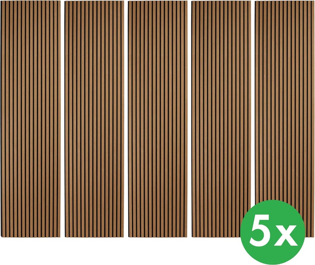 Drevený akustický panel, 2400 x 600 mm, B2BP012, balenie 5 ks, dub koňakový