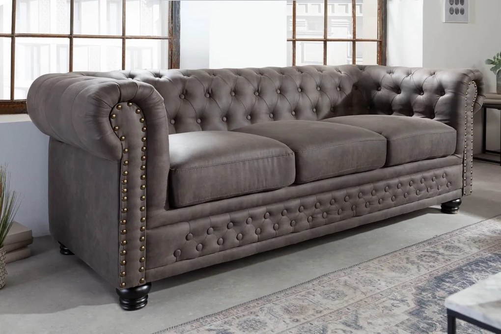 Dizajnová trojsedačka Chesterfield II 200 cm antik sivá