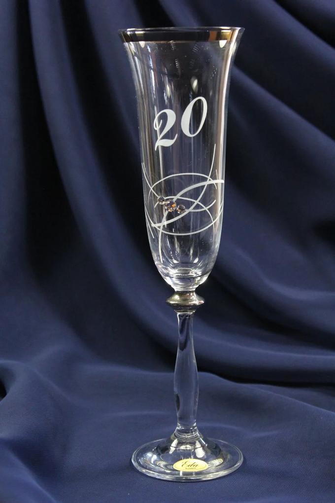 Výročný pohár na 20. narodeniny - ŠAMPANSKÉ so swarovski kryštáľmi a strieborným pásom