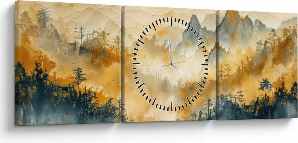 Obraz - Pohorie, akvarel (s hodinami) (90x30 cm)