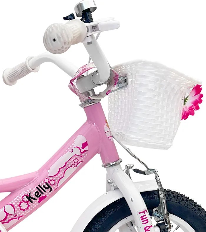 Detský bicykel s pomocnými kolieskami, vodiacou tyčou, košíkom a zvončekom 12 – pre deti od 2,5 do 4 rokov