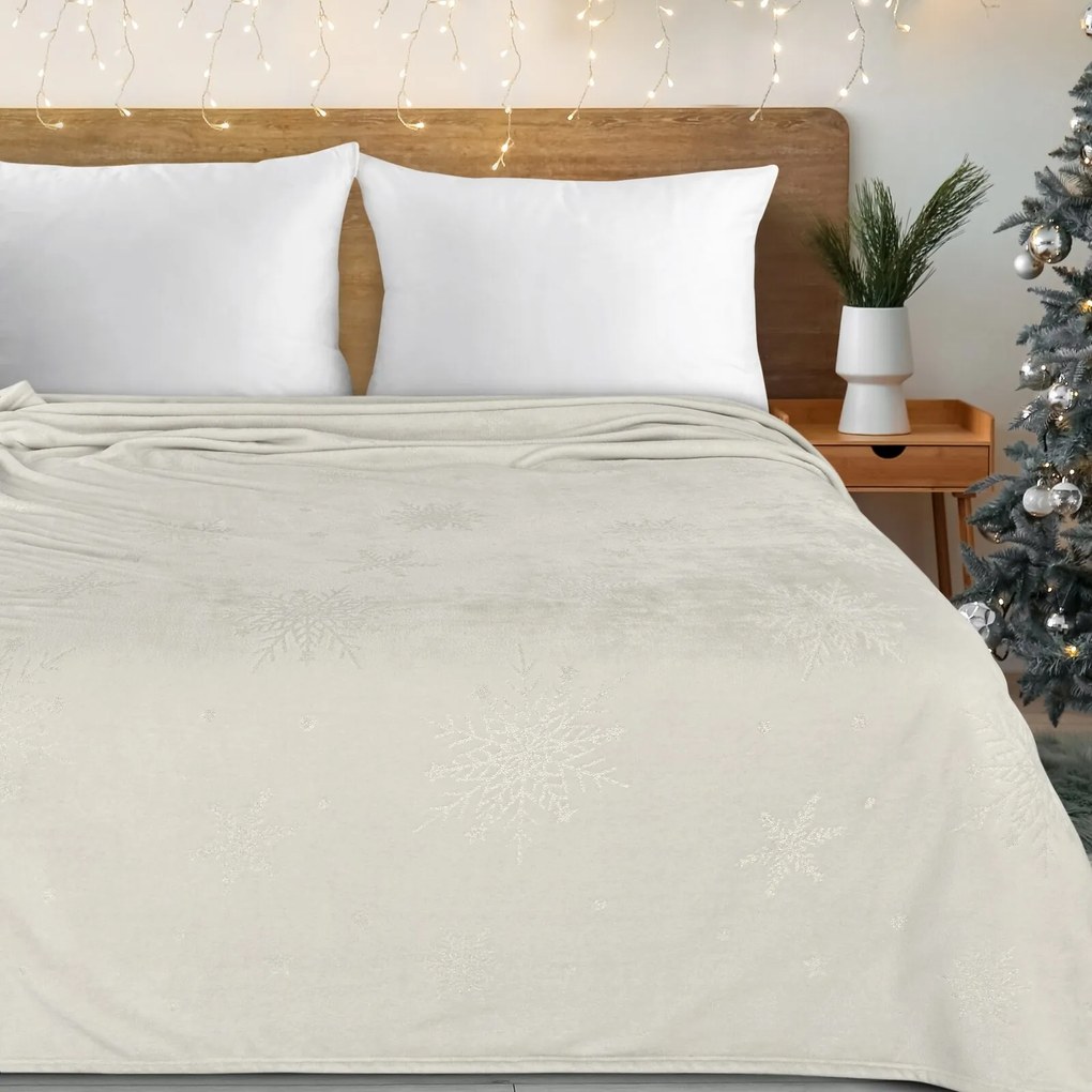VIANOČNÁ FLANELOVÁ DEKA SNOW GOLD 150X200 CM VZOROVANÁ