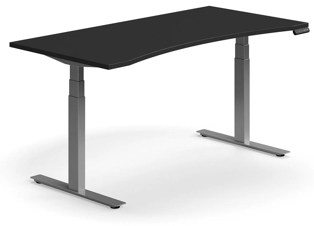 Výškovo nastaviteľný stôl QBUS, ergonomický, 1600x800 mm, strieborný rám, čierna