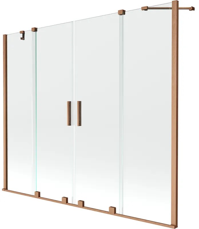 Mexen Velar Duo, 2-krídlová posuvná vaňová zástena 200 x 150 cm, 8mm číre sklo, medený matný profil, 896-200-000-02-65