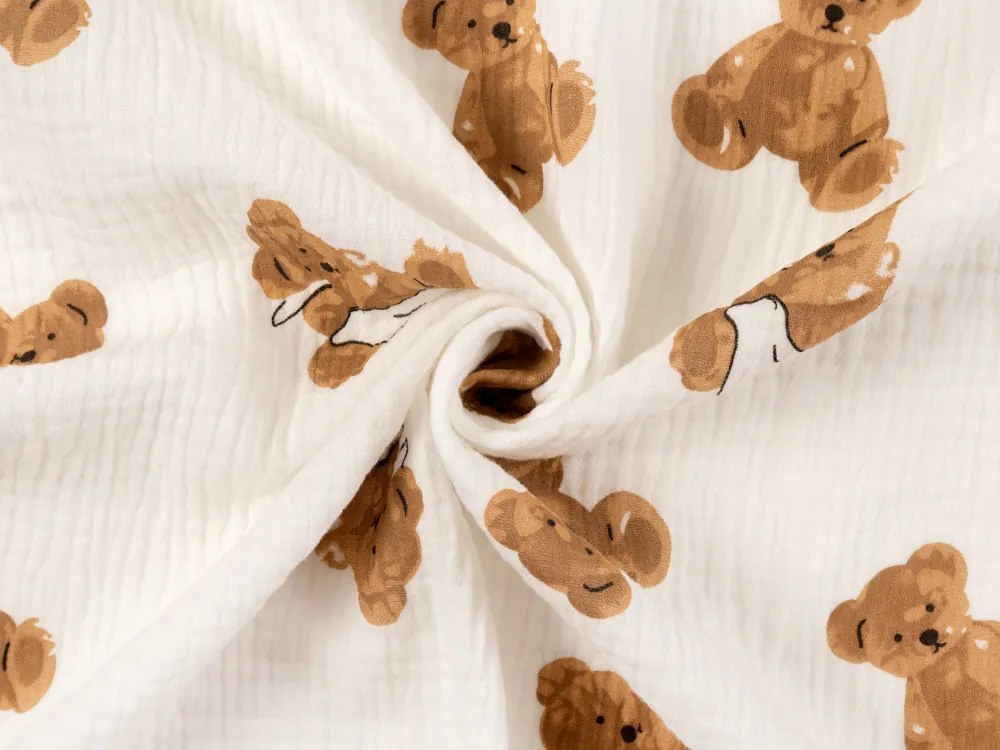 Biante Mušelínová plienka/dečka Nature MSN-038 Medvedíky na krémovo bielom - ZVÝHODNENÁ SADA 3 KS 70x70 cm - Sada 3 ks