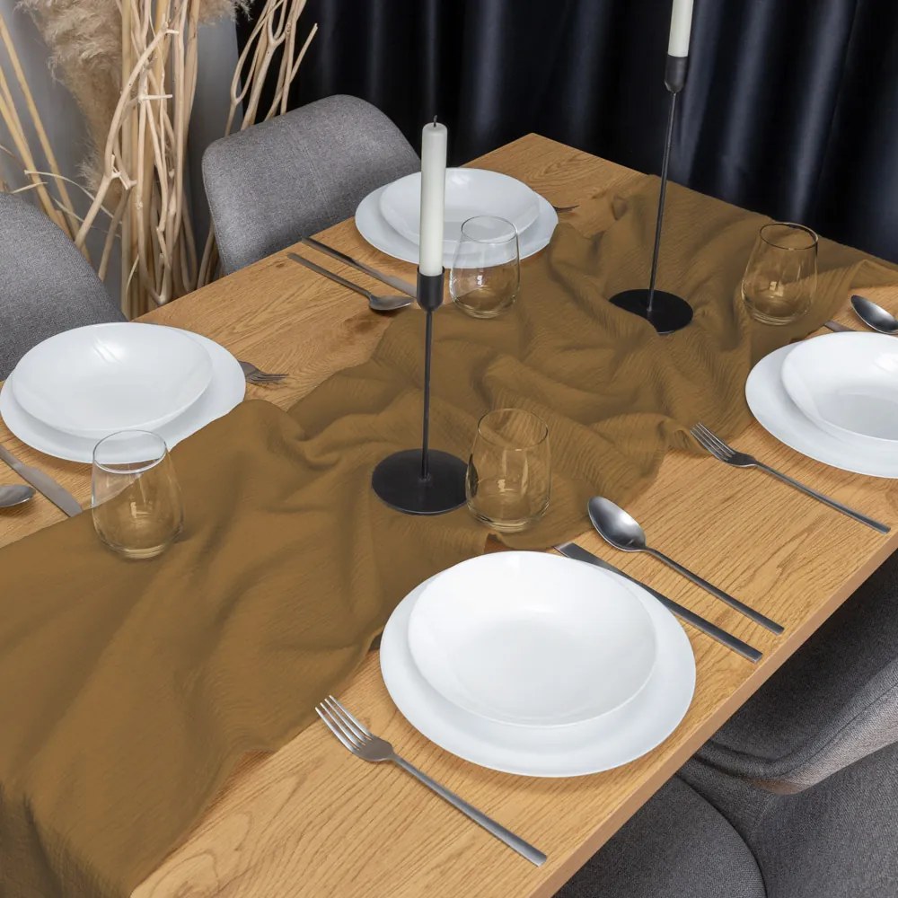 Biante Mušelínový behúň na stôl MSN-063 Okrovo hnedý 35x120 cm