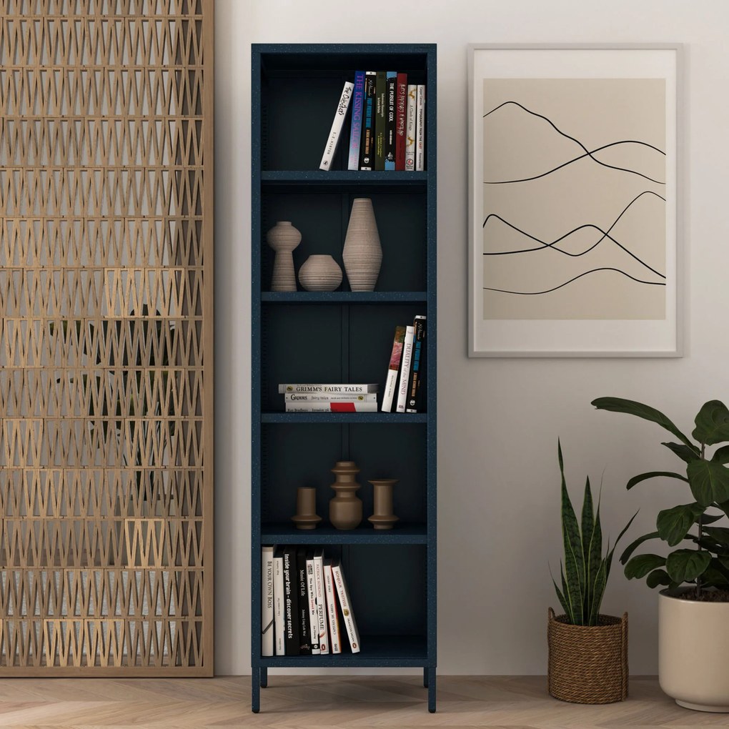 Regál plytký otvorený na knihy na nožičkách tmavomodrý, 500x1800x350 mm: MARIO Modern