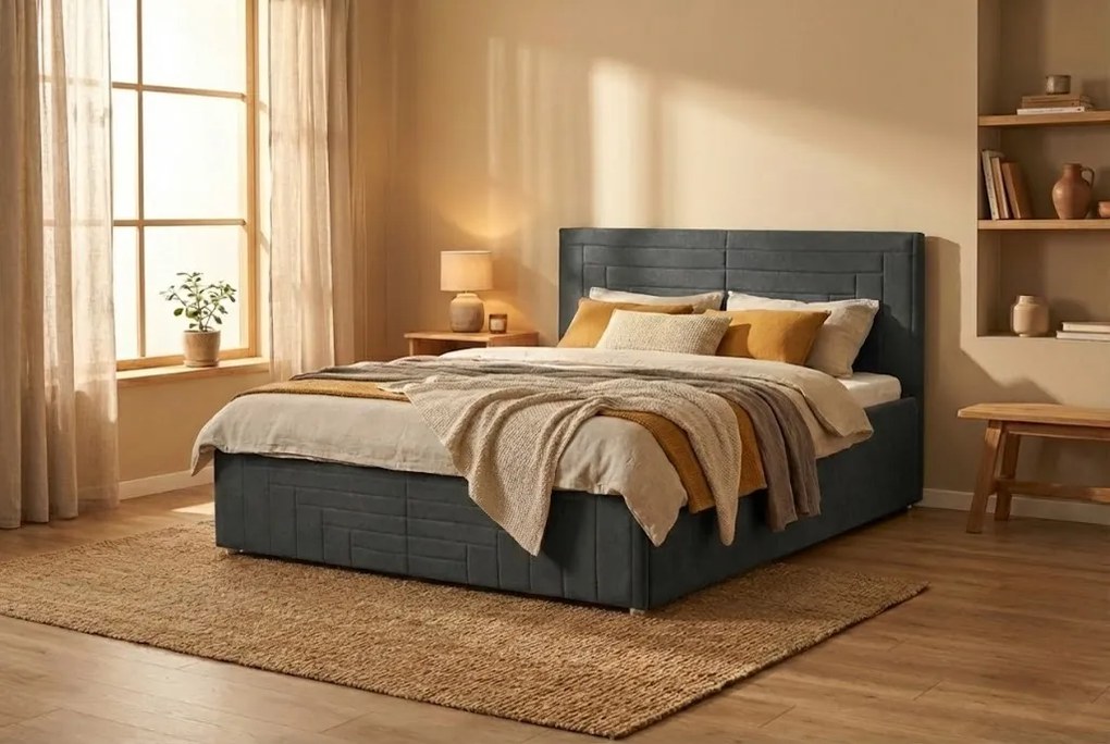 Postel FILI 180x200 cm Tmavošedá S matracom