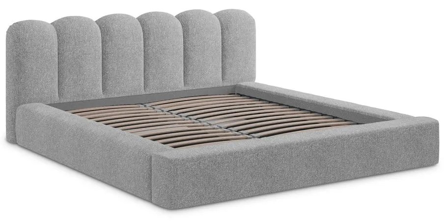 Sivá čalúnená dvojlôžková posteľ s úložným priestorom s roštom 180x200 cm Mano – Makamii