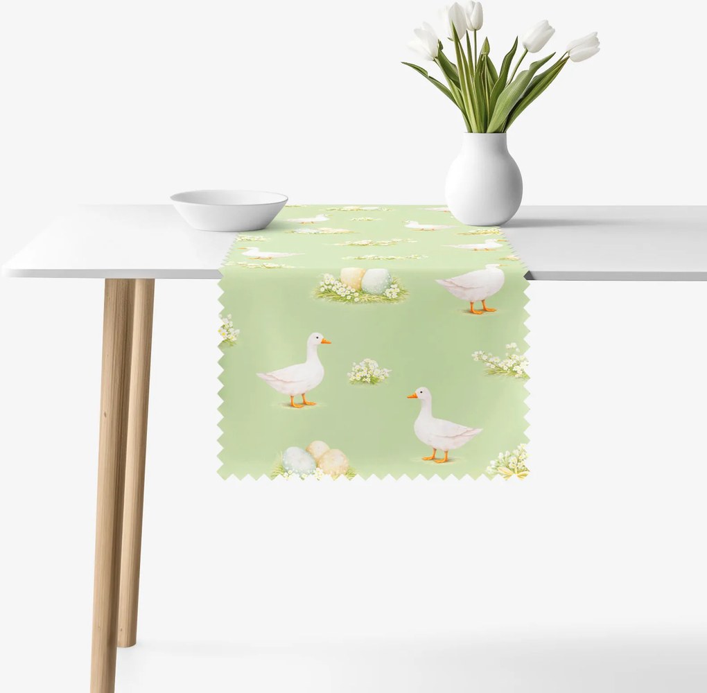 Goldea veľkonočný behúň na stôl teflónový - husy a kraslice 50x120 cm
