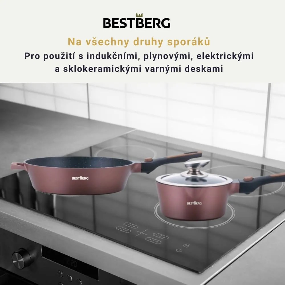 bestBerg BBN-1014C 14-dielna prémiová súprava riadu s nepriľnavým mramorovým povrchom / meď