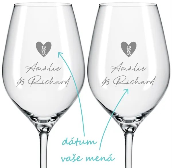 Svadobné poháre na víno Dátum v srdci 2 ks