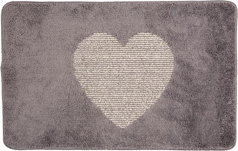 Šedá kúpeľnová predložka se srdíčkom - 78*48*1 cm