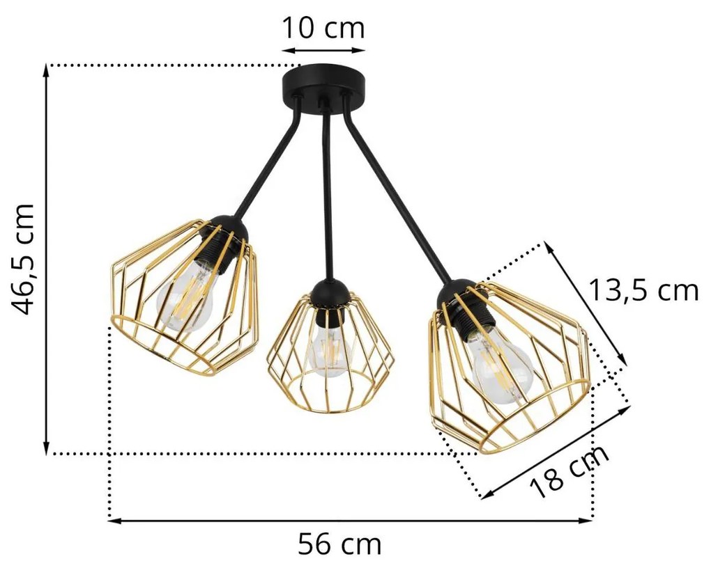 Stropné svietidlo Nuvola trio, 3x zlaté drôtené tienidlo