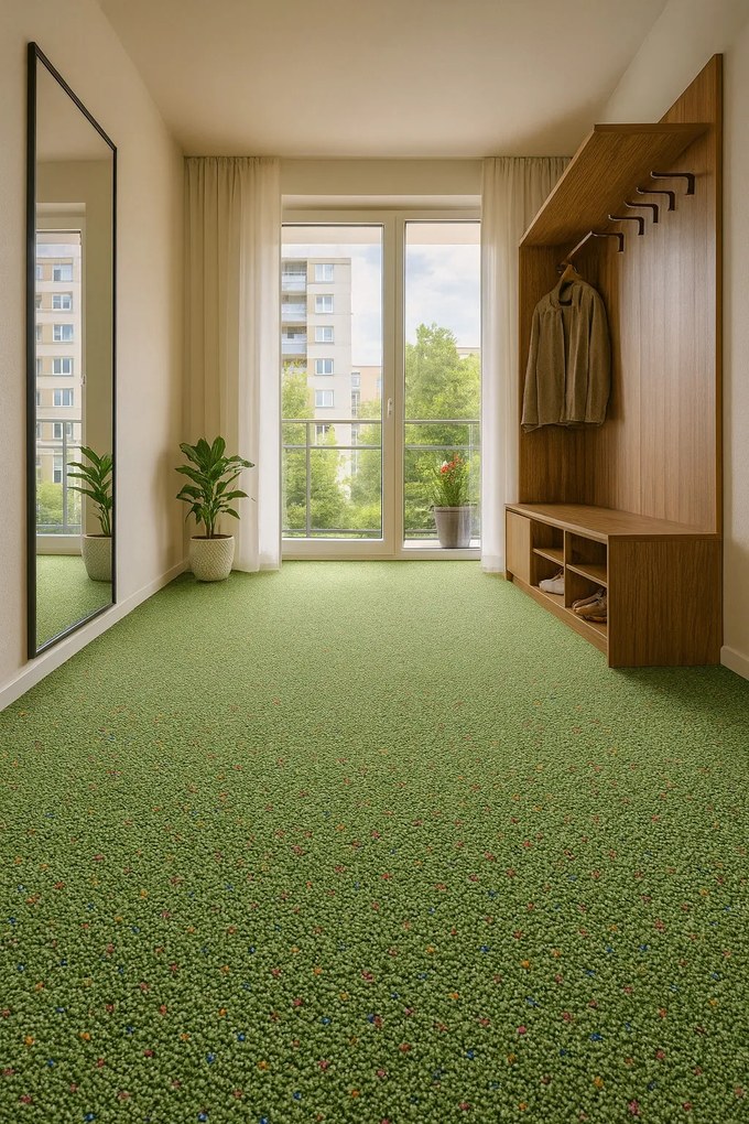 Betap, Metrážny koberec Virtuose 42, na mieru, šíře 4m, zelená, filc, chodba / predsieň