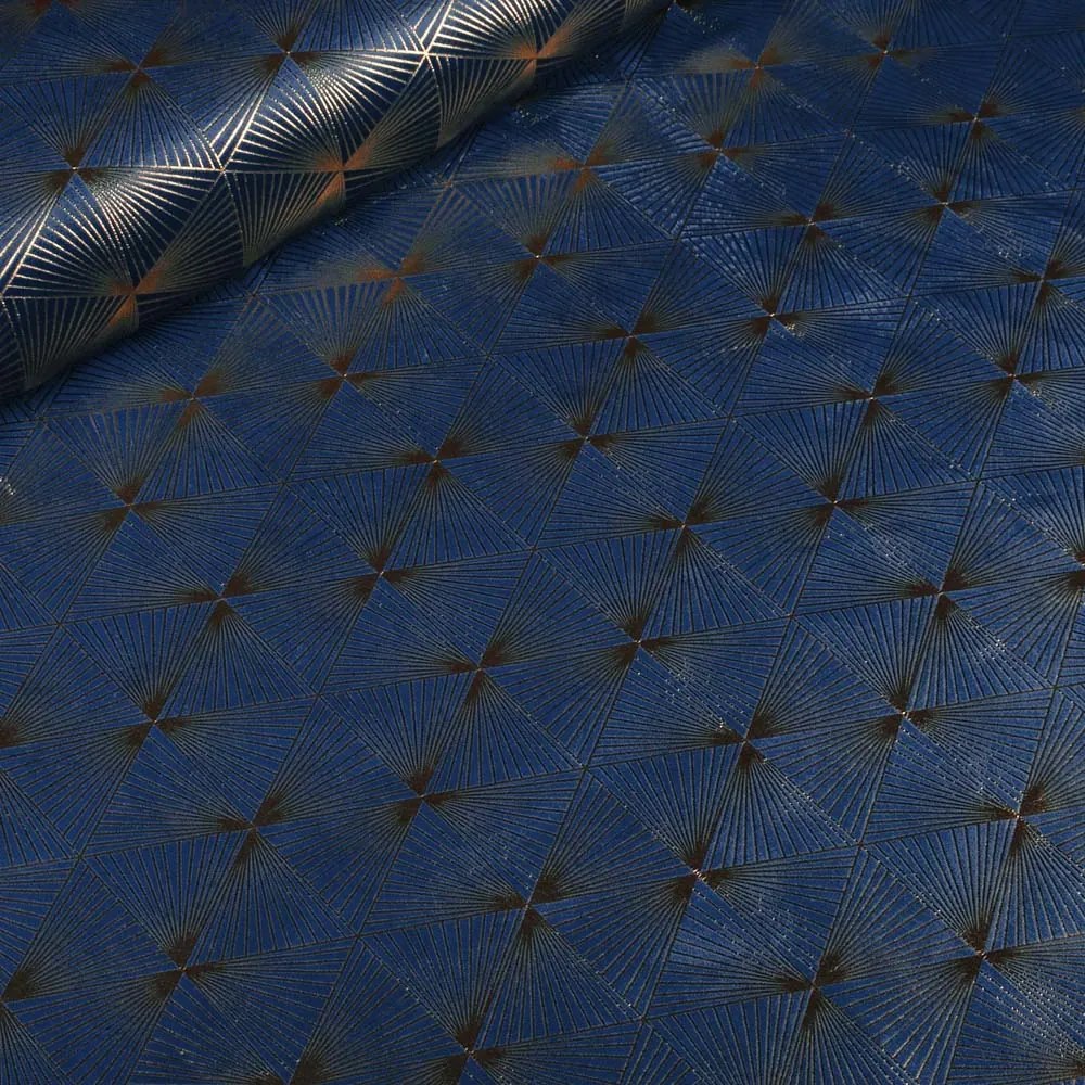 Biante Zamatový záves Isabela IBL-011 Rose Gold trojuholníky na kráľovsky modrom - šírka 135 cm 135x150 cm