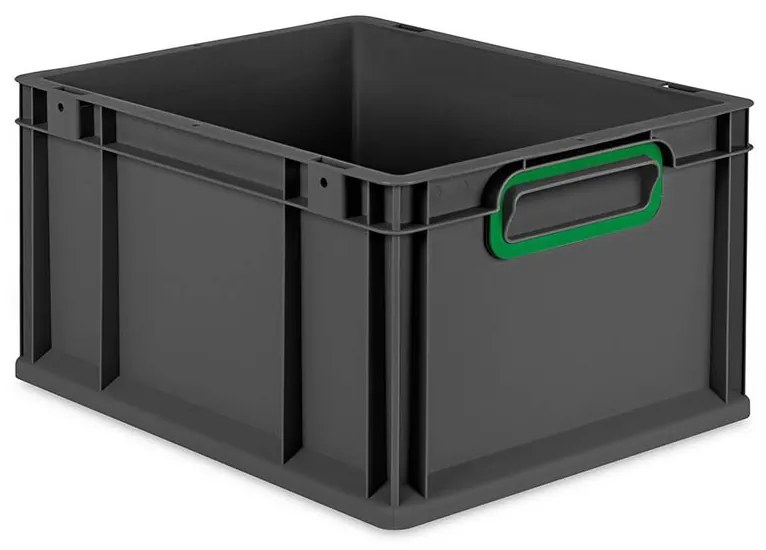 Sada 8 kusov - Eurobox Next Gen 2.0 Cycle - Stohovateľný kontajner s uzavretými rukoväťami - Zelený - 400 x 300 x 220 mm - Antracit