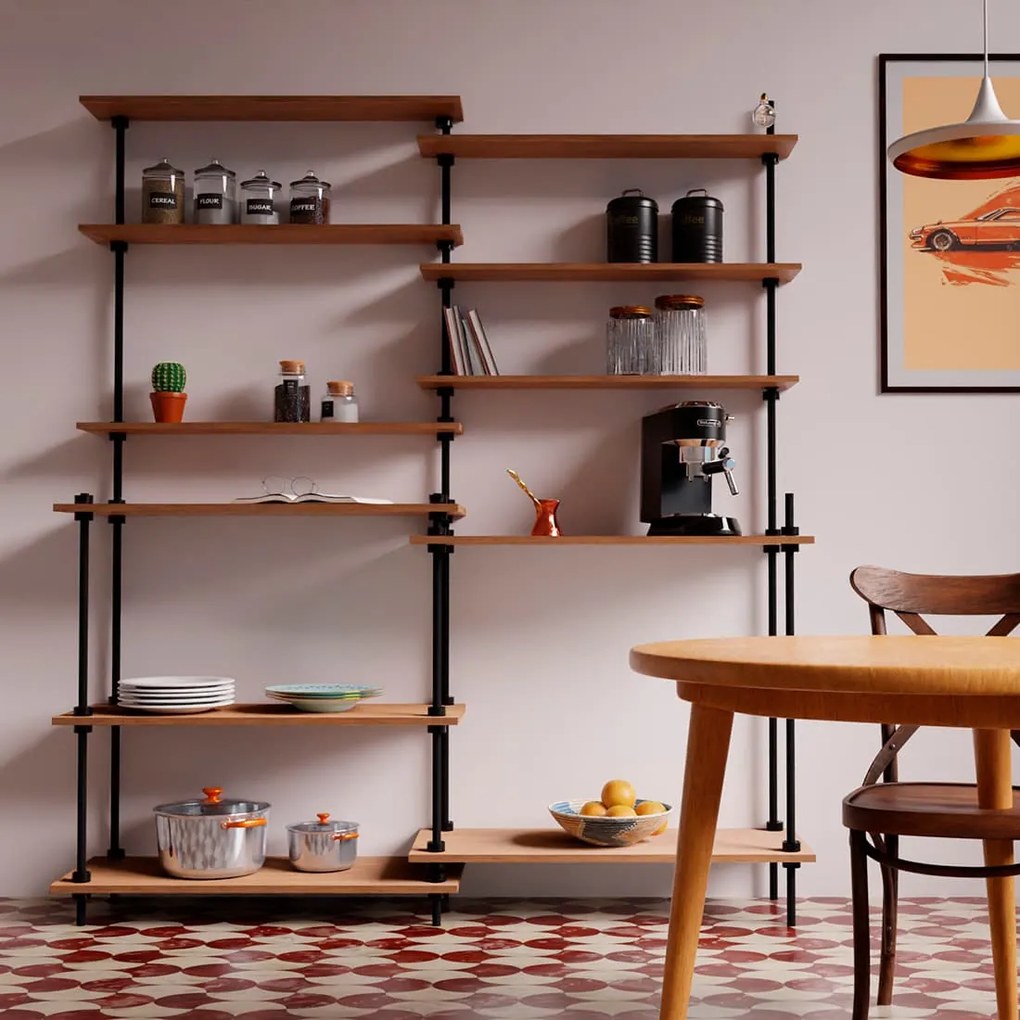 Kuchynský industriálny regál s 11 policami, 185x160x17,5/35 cm