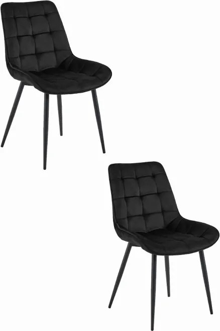 Set dvoch jedálenských stoličiek BERA zamatové čierne / čierne nohy (2ks)