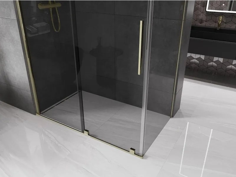 Mexen Velar, sprchový kút s posuvnými dverami 130 x 70 cm, 8mm šedé sklo, zlatá lesklá, 871-130-070-41-50