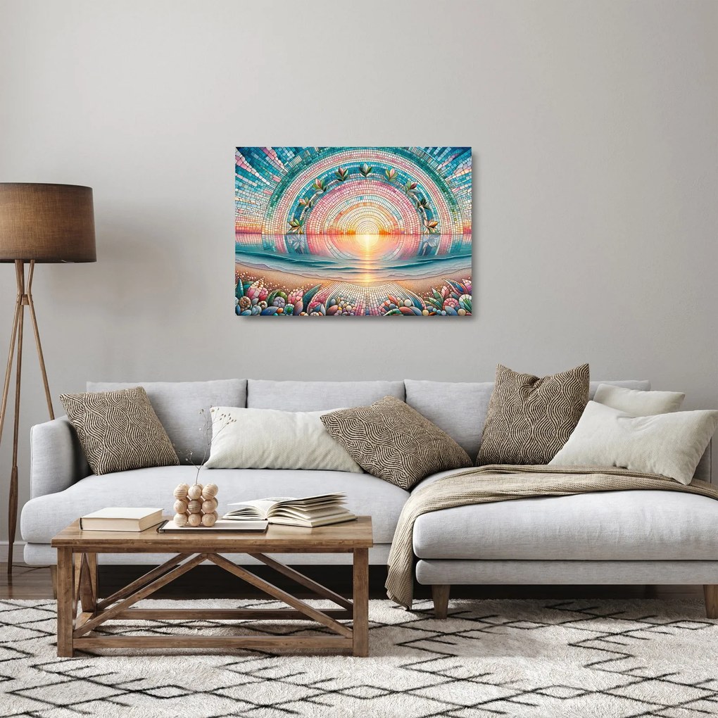Sklenený obraz – Mozaika zapadajúceho slnka (70x50 cm)