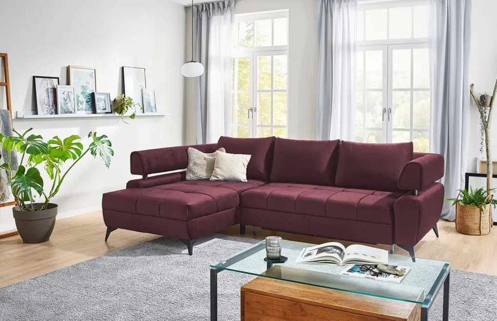 Rohová sedacia súprava Paris, vínová látka, ľavý roh