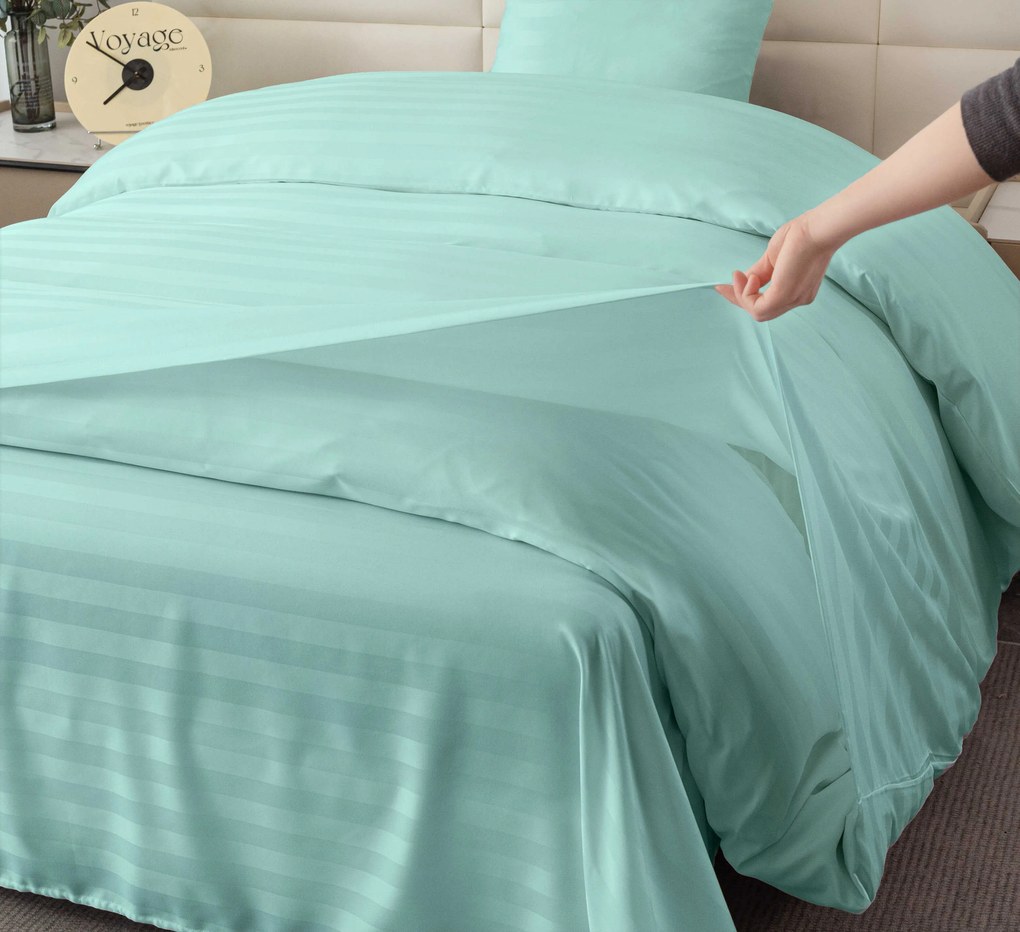 Hotelové obliečky z mikrovlákna JASMINE mentolové - prúžok 2 cm, hotelové vrecko Rozmer obliečky: 70 x 90 cm | 140 x 220 cm