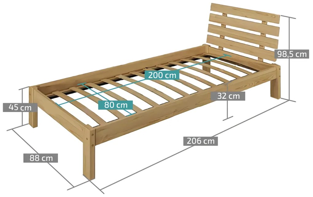 Posteľ PARIS zvýšená 80x200 cm, dub Rošt: Bez roštu, Matrac: Matrac COCO MAXI 20 cm